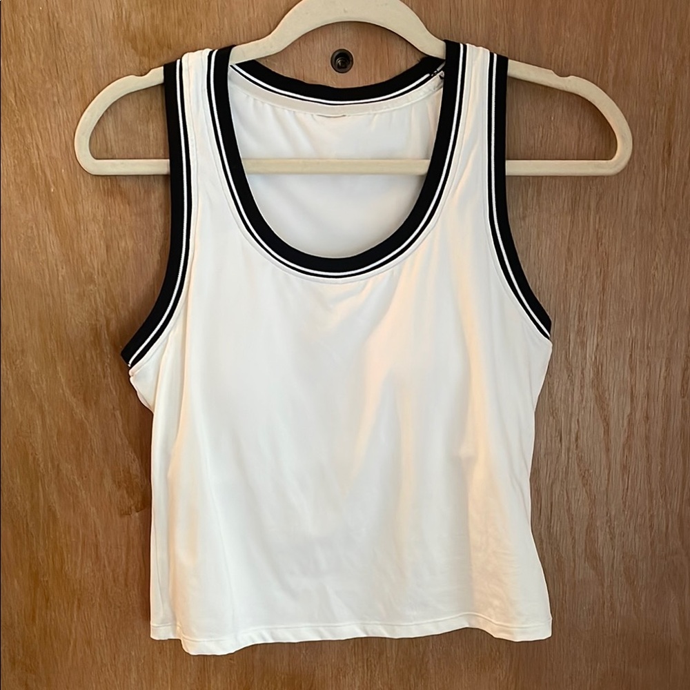 White Tank Top with Black Trim & Removable Bra Pads